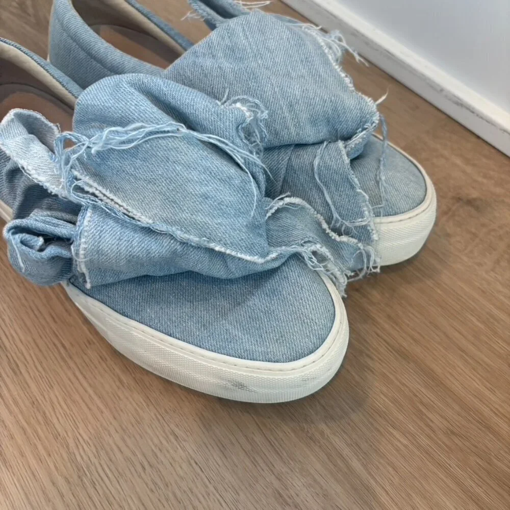 ** Joshua Sander Denim Bow Tie Slip on Sneakers Size 38 US 7